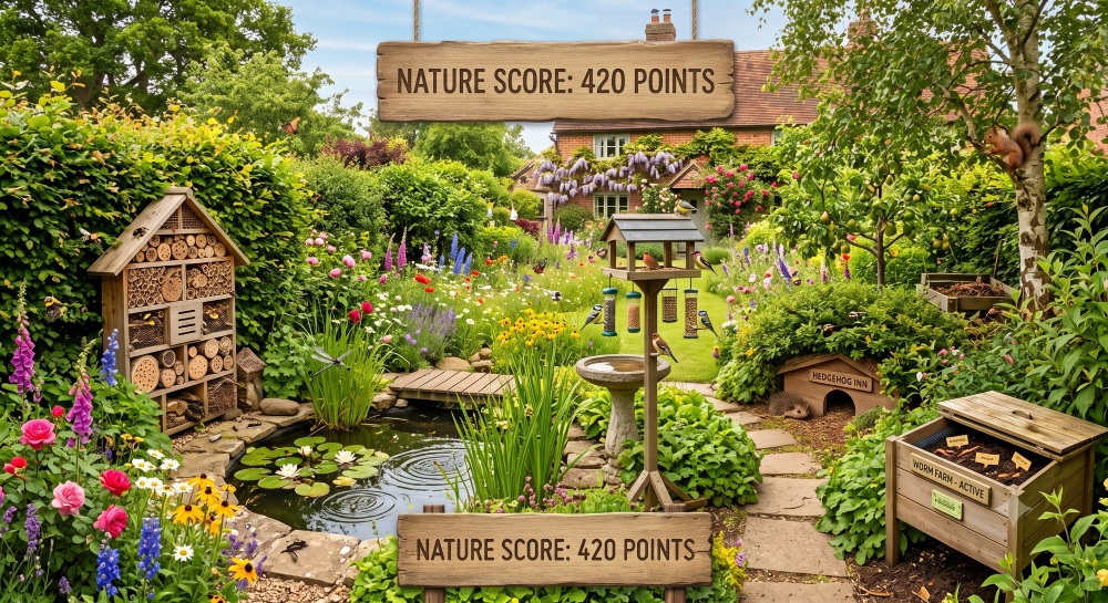 A high nature score garden, example of bio diverse garden in the uk