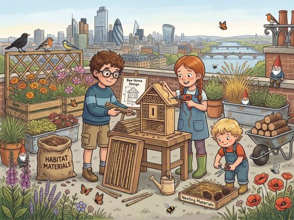 Cartoon of children building a bee home
