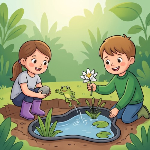 Cartoon of build your pond kit for children