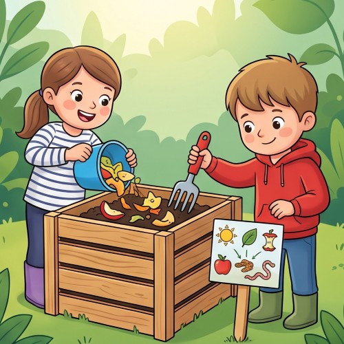 Cartoon of children making compost build your own compost kit for children